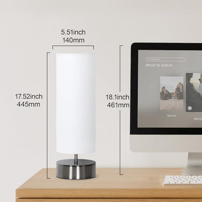 Touch Table Lamp, 3-Way Dimmable Bedside Lamp with Cylinder Fabric Shade - color: White Shade with Black Nickel Base