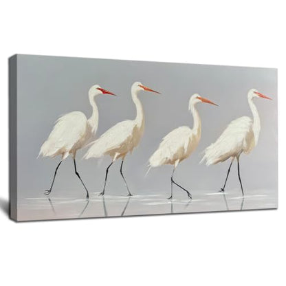 SSNEEKNDG White Heron Wall Art Bird Painting Animal Texture Artwork 20"x40" - size: 20"L x 40"W