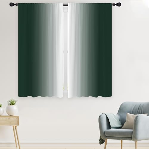 Green White Curtains, Ombre, 2 Panels, 42" W x 63" L, Rod Pocket - color: Dark Green, size: 42"W x 63"L (Pack of 2)