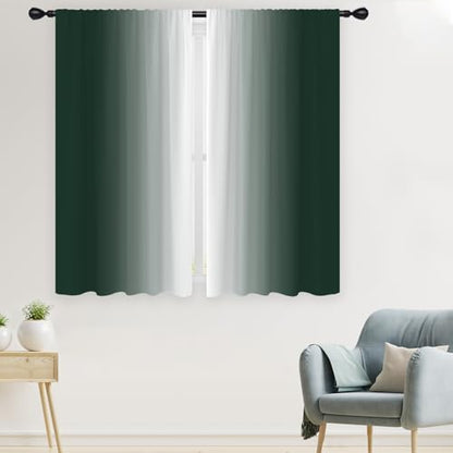 Green White Curtains, Ombre, 2 Panels, 42" W x 63" L, Rod Pocket - color: Dark Green, size: 42"W x 63"L (Pack of 2)