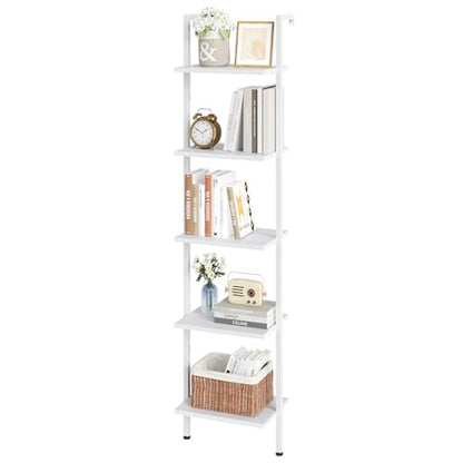 ELYKEN Ladder Shelf, 5-Tier Wood Wall Mounted Ladder Bookshelf - color: White