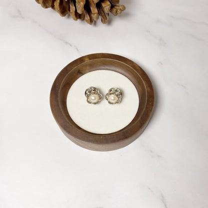 Wooden Jewelry Tray Round Small Trinket Dish with Velvet Surface Rings Earrings Dish Necklaces Display Tray for Dresser Drawer Tabletop - size: Round-Beige