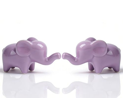 4 Inch Purple Ceramic Elephant Figurines Set of 2 - color: Purple