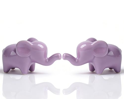 4 Inch Purple Ceramic Elephant Figurines Set of 2 - color: Purple
