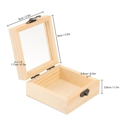 18 Pack Wood Box with Glass Lid, 3.54 x 3.54 x 1.77 inch Wooden Display Box with Hinged Lid for DIY Craft, Collectibles - size: 18 Pack 3.54 x 3.54 x 1.77 inch