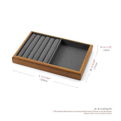 Oirlv Wood Jewelry Ring Display Tray Dark Grey - color: Grey, size: 5 slot