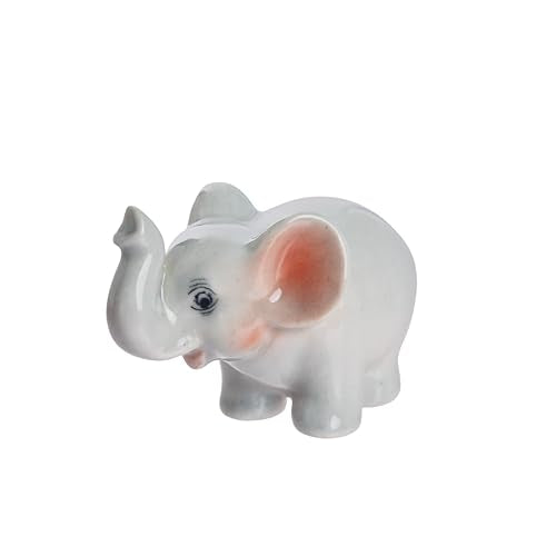Mini Ceramic Elephant Figurine, Cute White Elephant Statue with Pink Ears, Small Animal Collectible for Desk, Shelf, and Home Decor, Gift for Elephant Lovers