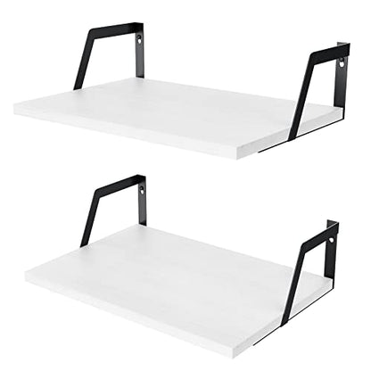 SRIWATANA White Deep Floating Shelves, Set of 2 Wood Wall Shelf Unit - color: Washed White