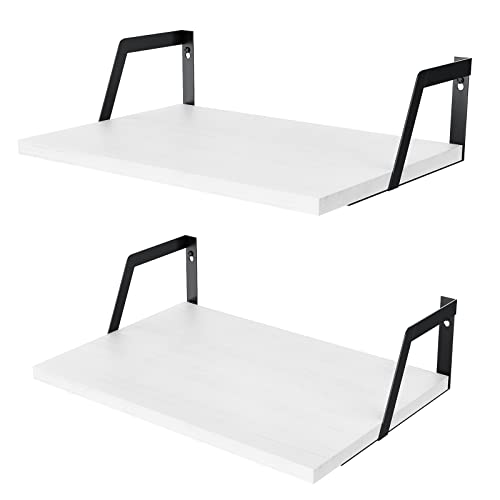 SRIWATANA White Deep Floating Shelves, Set of 2 Wood Wall Shelf Unit - color: Washed White