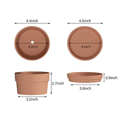 Fcacti 4.4 Inch Terracotta Shallow Succulent Pot - 8 Pack Small Terra Cotta Clay Pots with Saucer, Cacuts Terra-Cotta Indoor and Outdoor Planters with Drainage Hole - size: 4.4 inches