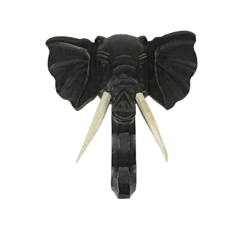 Zeckos Elephant Head Wall Sculpture, 12 Inch Hand-Carved Black Wood