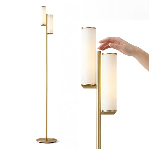 Brightech Gemini Dimmable Floor Lamp with Two Lights - Modern Tall Tree Lamp for Bedroom, Office, Living Room - Gold/Brass - color: Brass