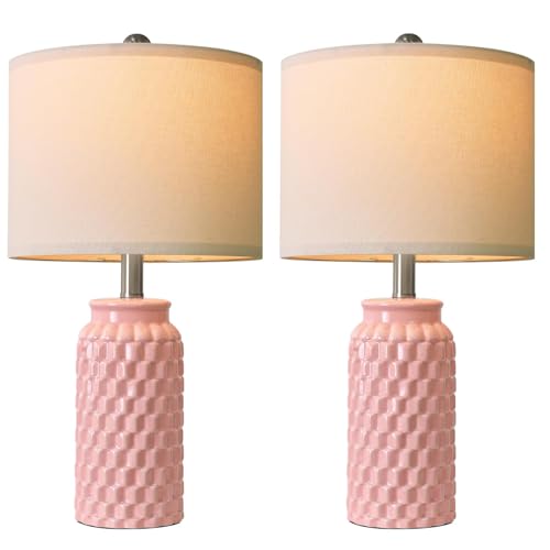 USumkky 20.5" Pink Table Lamps Set of 2,Modern Farmhouse Bedside Lamps - Ceramic Nightstand Lamps for Bedroom,Boho Living Room End Tables,Small Office Desk Lamp - color: Pink