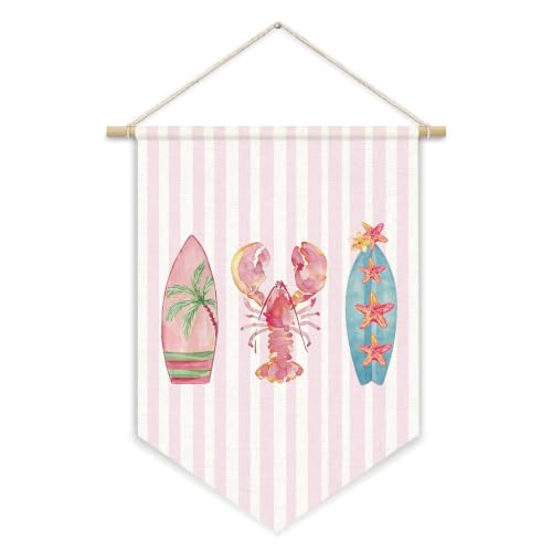 Preppy Pink Beach Coastal Surf Girls Room Decor Wall Hanging Flag - color: 08-Preppy Pink Beach Coastal(Beige)