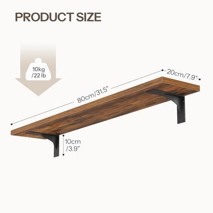HOOBRO Floating Shelves for Wall, 31.5" Wall Mounted Shelves Set of 2 - color: Rustic Brown + Black, size: 31.5 Inches
