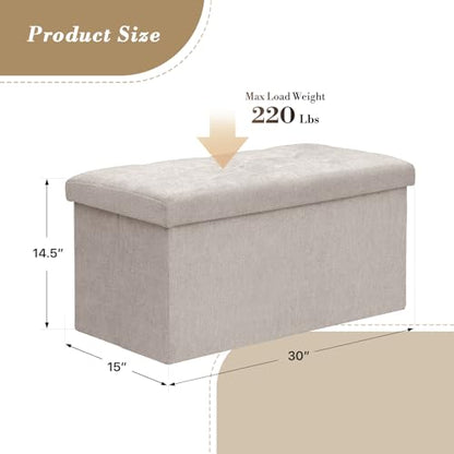Athena Collection 30" Storage Ottoman Bench Folding Bench with 90L Hidden Storage, Large End of Bed Bench Linen Foot Rest Stool Chest with Flipping Lid for Living Room Bedroom Entryway, Sandy Beige - color: Sandy Beige, style: 30" Linen
