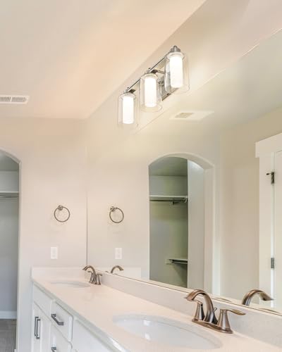 HWH Modern Bathroom Light Fixtures, Clear Glass, 5CCT, 5HLT63B-3W-LED BN - color: Brushed Nickel + LED, size: 3 Lights