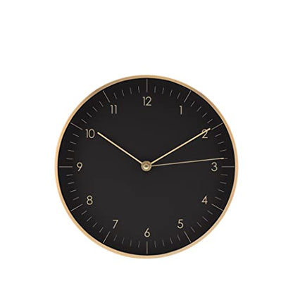 LUUK LIFESTYLE Modern Silent Quartz Wall Clock, 10in, Black & Gold | Chic & Minimalist, Non-ticking, Analog, Arabic numerals, Easy-to-read, Battery operated, for Living Room, Mantel, Foyer - color: Black & Gold, 10"