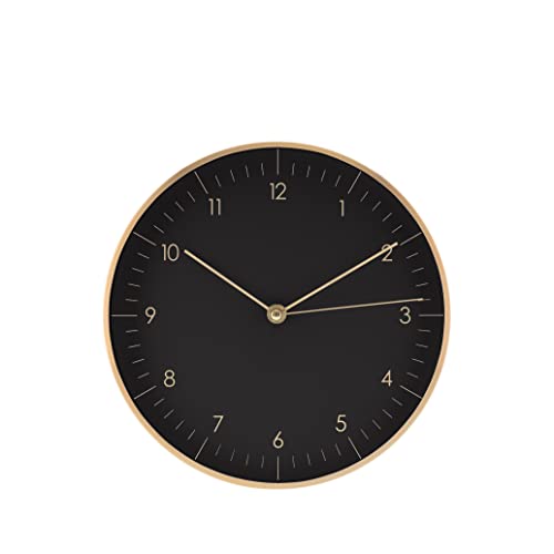 LUUK LIFESTYLE Modern Silent Quartz Wall Clock, 10in, Black & Gold | Chic & Minimalist, Non-ticking, Analog, Arabic numerals, Easy-to-read, Battery operated, for Living Room, Mantel, Foyer - color: Black & Gold, 10"
