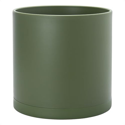 D'vine Dev Plastic Planter Pot with Saucer, 14 in, Olive, 74-X-I-4 - color: Olive, size: 14"
