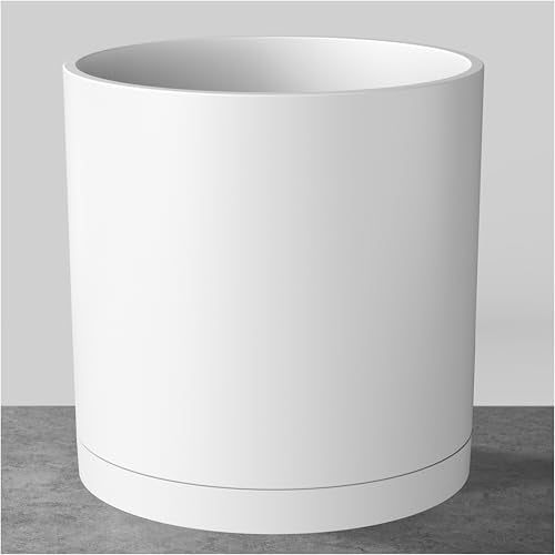 FaithLand 8-Inch Modern Cylinder Planter, Thick-Walled Plastic Plant Pot with Drainage Holes and Detachable Saucer, Matte White, Ideal for Indoor & Outdoor Plants Flowers - color: Matte White, size: 8 Inch