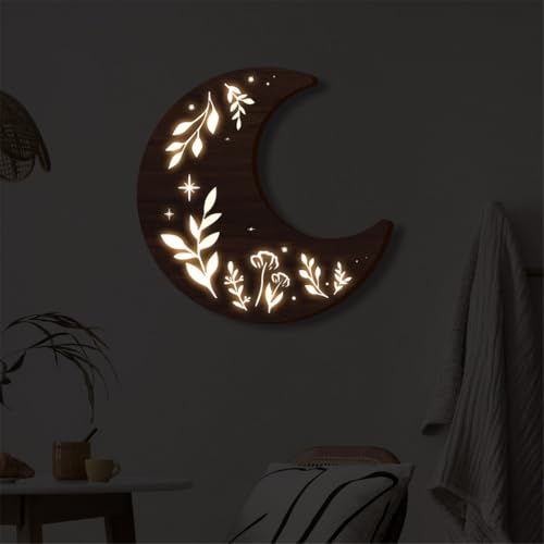 Wooden Moon Phase Wall Art Decor, LED Wood Night Light Wall Sculptures (B) - color: B