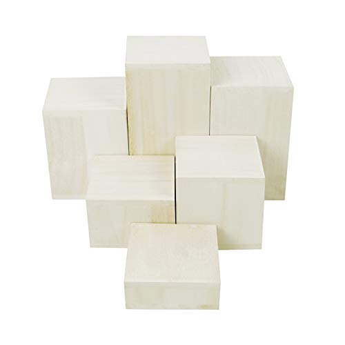 Mooca Wooden 6 Pcs Square Risers for Display Jewelry and Accessories Display Stand (Wash White) - color: Wash White