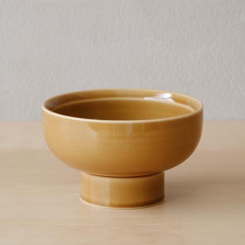 WENSHUO Pedestal Bowl, Decorative Ceramic Fruit Bowl, 5.5 in,Amber Yellow - color: Amber Yellow, size: 5.5"