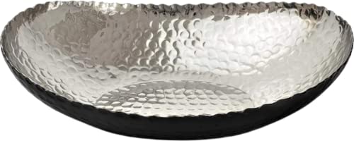 Monarch Abode Decorative Bowl for Home Decor – 12.75-Inch Black and Nickel Plated Hand Hammered Key Bowls for Entryway Table, Fruit & Potpourri Bowl for Centerpiece, Modern Catch All Key Holder Bowl - color: Black / Nickel, size: 12.75 x 8.75 x 3.5