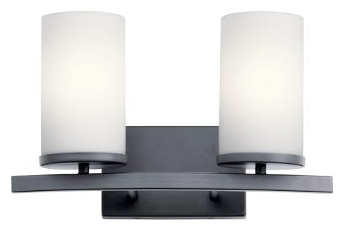 Kichler Crosby 2-Light Bathroom Vanity Light, Black - color: Black, size: 2 Light, style: Satin Etched Cased Opal Glass