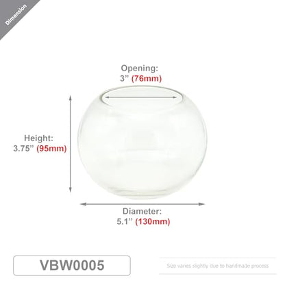 WGV Bowl Glass Vase, Diameter 5.1", Height 3.75", Open Width 3", (Multiple Sizes Choices) Clear Bubble Planter Terrarium Fish Bowl for Wedding Event Home Decor, 24 Pieces (VBW0005) - size: 5"Dx3.75"H 1 Case