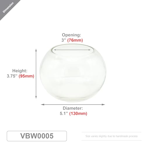 WGV Bowl Glass Vase, Diameter 5.1", Height 3.75", Open Width 3", (Multiple Sizes Choices) Clear Bubble Planter Terrarium Fish Bowl for Wedding Event Home Decor, 12 Pieces (VBW0005) - size: 5"Dx3.75"H 12 Piece