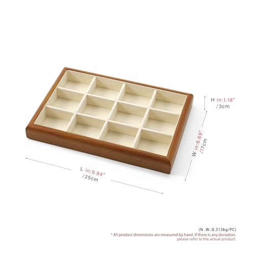 Oirlv Wood 12-Compartment Jewelry Tray - color: Cream, size: 12 grid