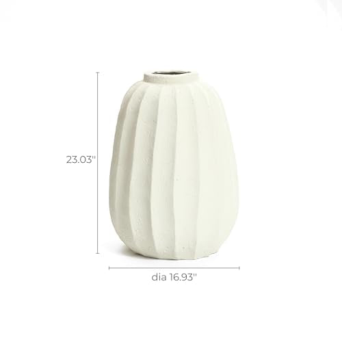 LuxenHome Floor Flower Vase,23'' Off White Rustic Ceramic Vase,Modern Large Vase for Living Room Decor,Round Pottery Home Décor Accents,Big Vases Room Home Decor