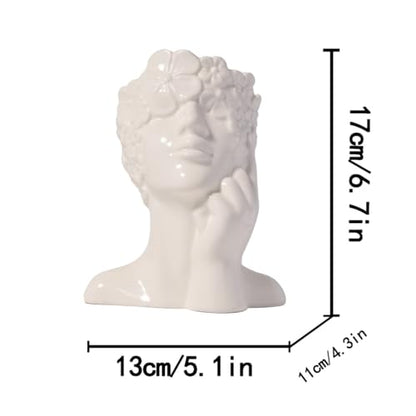 Ceramic Face Vase White Flower Vase for Decor, Female Face Vase Art, Modern Decorative Vase Centerpiece for Table, Shelf, Living Room, Office, Bedroom, Small - style: Vase shaped like a face1