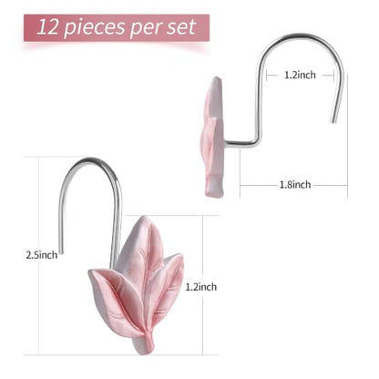 Pink Plant Leaf Shower Curtain Hooks,Eucalyptus Bathroom Decor,12PCS - color: Pink