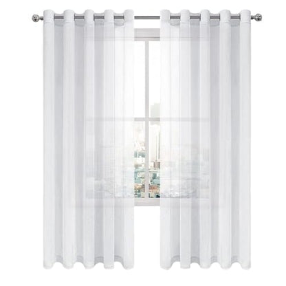 DWCN White Sheer Curtains Linen Look Semi Transparent Voile Grommet Curtains for Living Dining Room Drapes 60 x 84 Inch Long, Set of 2 Panels - color: White, size: 60"W x 84"L (Pack of 2)