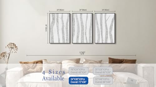 Large Framed Birch Tree Wall Art, Gray Abstract Forest Prints, 24"x36"x3 - color: gray, size: 24" X 36" X 3pcs Framed