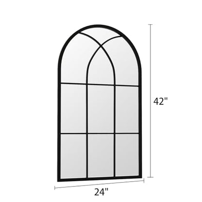 Rowjut Arched Top Window Glass Wall Mirror 42" x 24" Black Iron - color: Black-qm, size: 42"L x 24"W