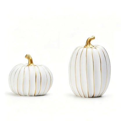 2Pcs Resin Pumpkin Figurines, Gold Stripe Fall Thanksgiving Decor - style: Gold Stripe Pumpkin