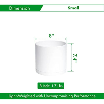 D'vine Dev Plastic Planter Pot with Saucer, 8 in, White, 74-X-A-1 - color: Matte White, size: 8"