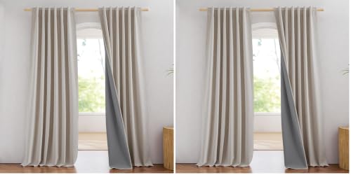NICETOWN 100% Blackout Linen Curtains for Bedroom/Living Room 90" L, 2 PCs (Pack of 2) - color: Natural, size: 52"W x 90"L (Pack of 4)