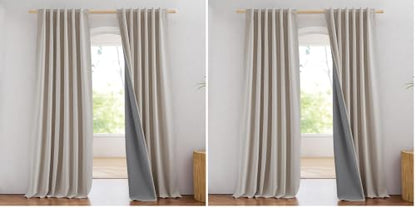 NICETOWN 100% Blackout Linen Curtains for Bedroom/Living Room 90" L, 2 PCs (Pack of 2) - color: Natural, size: 52"W x 90"L (Pack of 4)