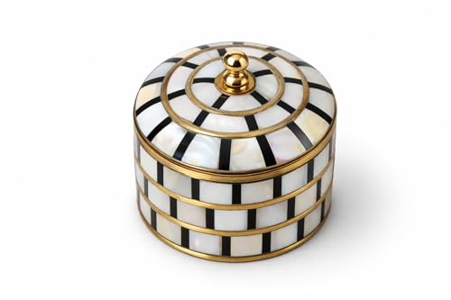 Decorative Jewelry Trinket Box Unique Gift for Home Decor Antique Metal Case with Mother of Pearl Sindoor Box/Coin Box (Triple Black) - color: Triple Black