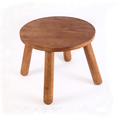 Round Solid Wooden Stool,Plant Stand,Step Stool,Walnut,9.3" H - color: Walnut, size: 9.3inch