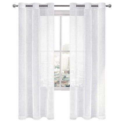 DWCN White Sheer Curtains for Living Room Bedroom - Faux Linen Look Voile Drapes Grommet Top Window Curtain Panel 46 x 84 inches Long, Set of 2 Panels - color: White, size: 46"W x 84"L (Pack of 2)