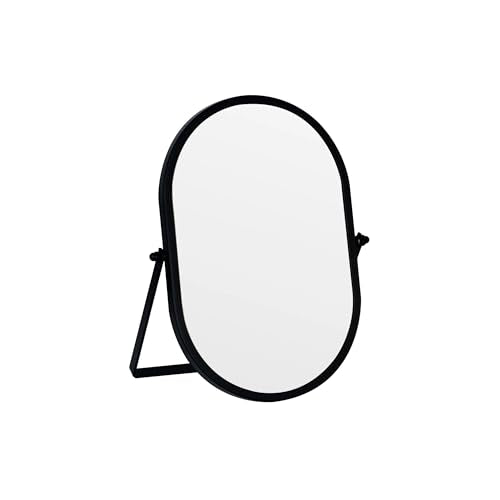Oval Vanity Mirror with Stand, Metal Frame (Black, 5.9 x 8.9 inches) - color: Black, size: 8.9"L x 5.9"W