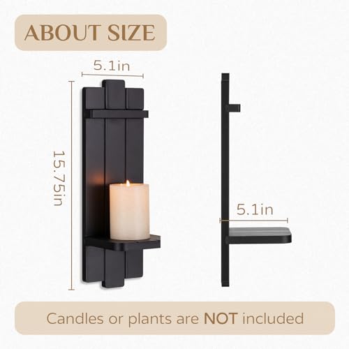 Black Wood Wall Candle Holder Set of 2 - color: Black, size: 15.7in x 5.1in