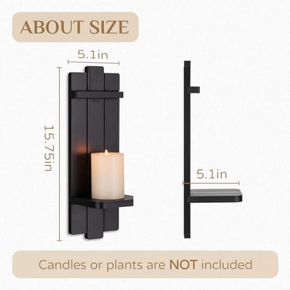Black Wood Wall Candle Holder Set of 2 - color: Black, size: 15.7in x 5.1in