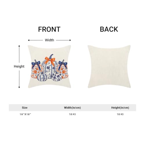 BETGINY Fall Throw Pillow Covers 18x18 Inch 2Pcs Blue Chinoiserie Pumpkins - color: Burnt Orange Blue White, size: 18" x 18" (Pack of 2)